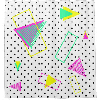 80s Neon Graphic Geometric Retro Polka Pattern Douchegordijn