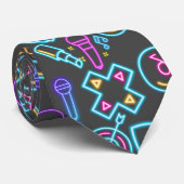  80's Neon Lichtpatroon 01x4 DGrey BG Stropdas (Opgerold)