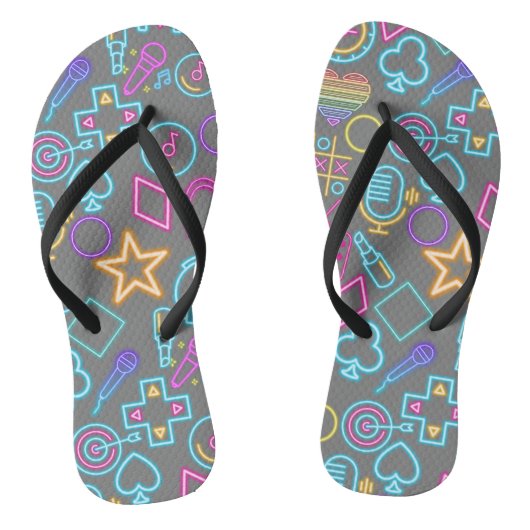 80's Neon Light Pattern 01 Grey BG Teenslippers (Voetbed)