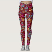  80's Neon Light Pattern 01x4 DRed BG Leggings (Voorkant)
