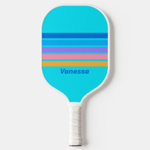 80s Neon Oceaan Lucht Over Strepen met Naam Pickleball Paddle