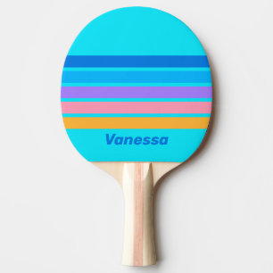 80s Neon Ocean Lucht Across Strepen met Naam Tafeltennisbatje