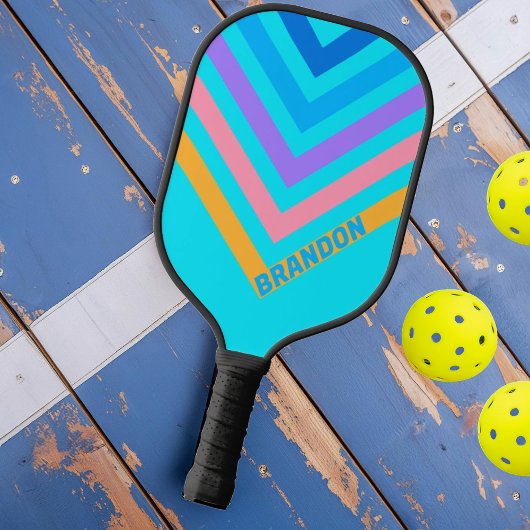 80s Neon Ocean Nostalgische Chevron met Naam Pickleball Paddle