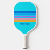 80s Neon Ocean Sky Across Striping met naam Pickleball Paddle (Achterkant)