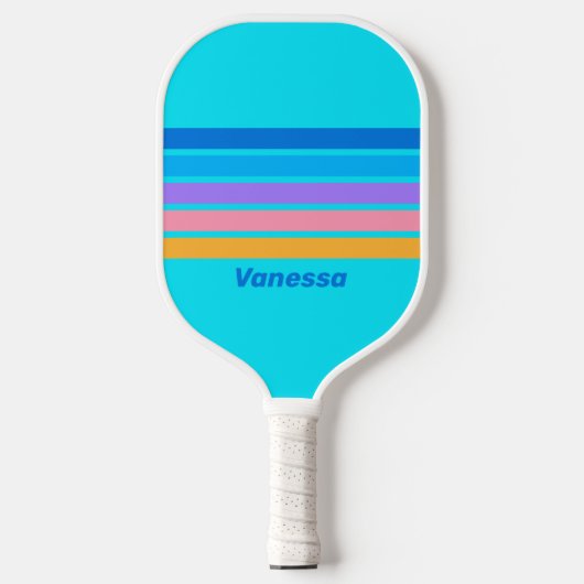 80s Neon Ocean Sky Across Striping met naam Pickleball Paddle (Voorkant)