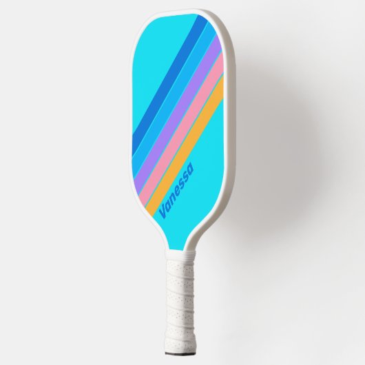 80s Neon Ocean Sky Gestreept met Naam Pickleball Paddle (Links)