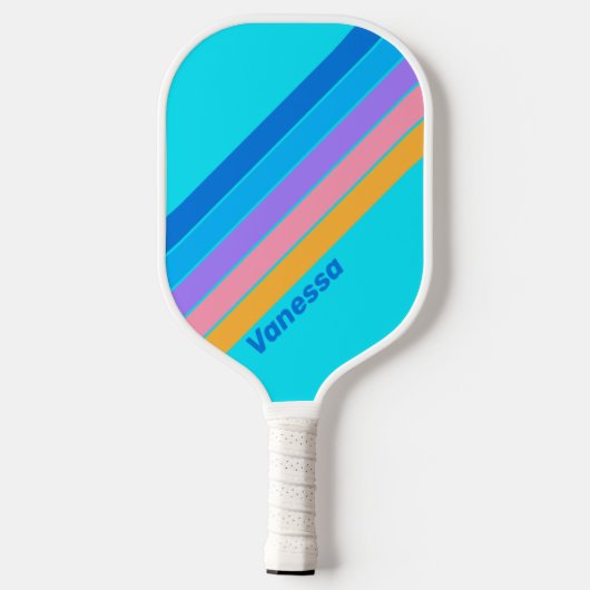 80s Neon Ocean Sky Gestreept met Naam Pickleball Paddle (Achterkant)