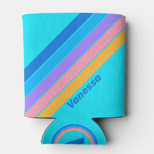 80s Neon Ocean Sky Stripes with Name Blikjeskoeler (Achterkant)