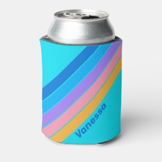 80s Neon Ocean Sky Stripes with Name Blikjeskoeler (Blikje Achterkant)