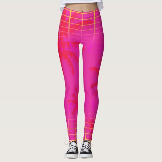 80's Neon Pink Tropical Laser Leggings (Voorkant)
