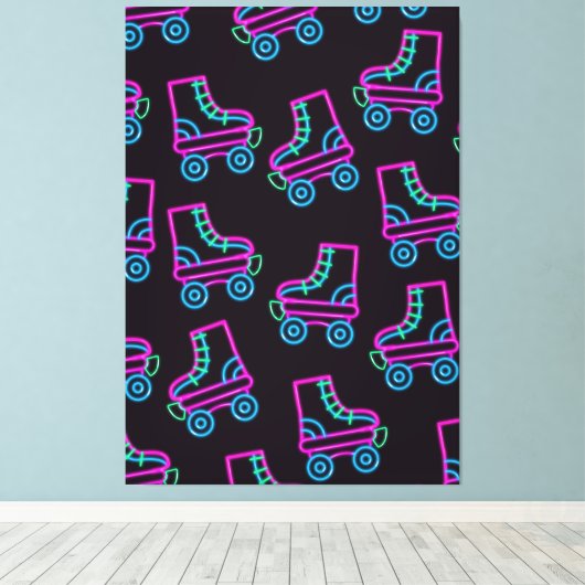 80s Neon Roller-schaatsen Canvas Afdruk (Insitu (Houten vloer))