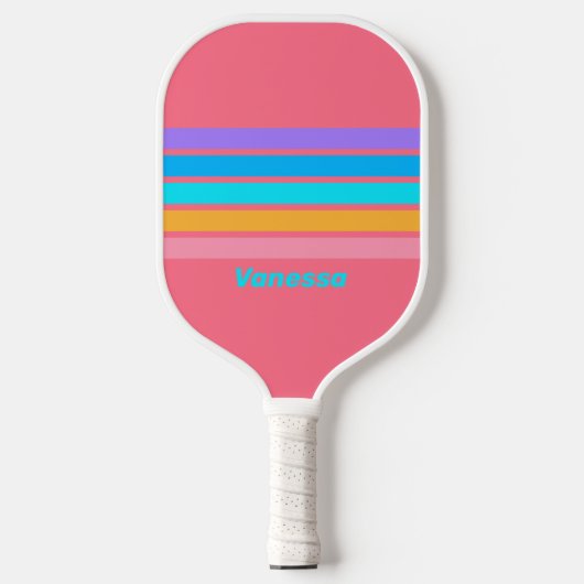 80s Neon Sunrise Across Striping met naam Pickleball Paddle (Voorkant)