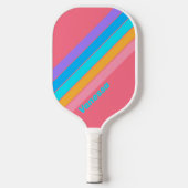 80s Neon Sunrise Gestreept met Naam Pickleball Paddle (Voorkant)