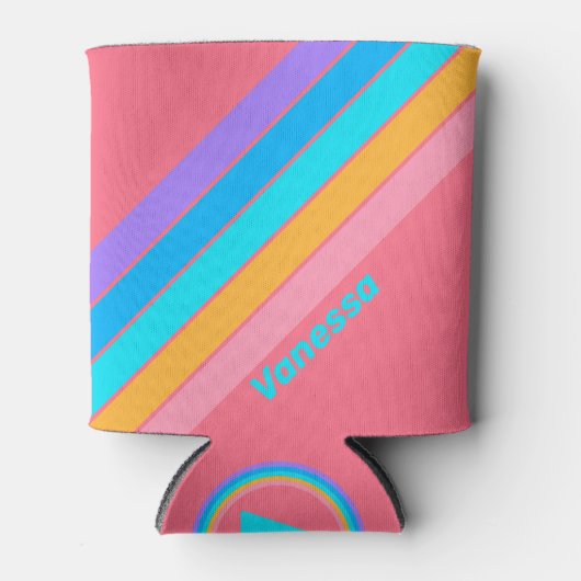80s Neon Sunrise Stripes with Name Blikjeskoeler (Voorkant)
