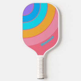 80s Neon Zonsopgang Cirkel Streep met Naam Pickleball Paddle