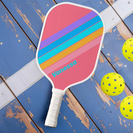 80s Neon Zonsopgang Gestreepte met Naam Pickleball Paddle
