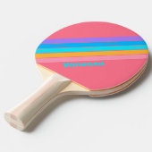80s Neon Zonsopgang Gestreepte met Naam Tafeltennisbatje (Voorkant Gekanteld)