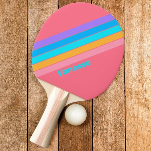 80s Neon Zonsopgang Gestreepte met Naam Tafeltennisbatje