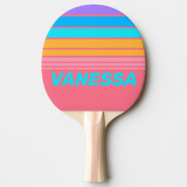 80s Neon Zonsopgang Horizon Strepen met Naam Tafeltennisbatje