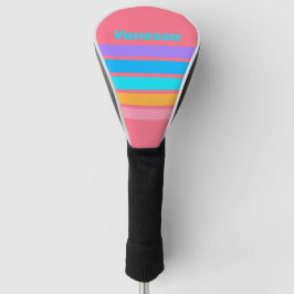 80s Neon Zonsopgang over Strepen met Naam Golfheadcover
