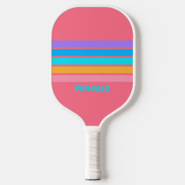 80s Neon Zonsopgang over Strepen met Naam Pickleball Paddle