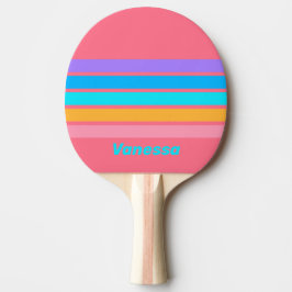 80s Neon Zonsopgang Over Strepen met Naam Tafeltennisbatje