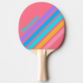 80s Neon Zonsopgang Schuin Strepenpatroon met Naam Tafeltennisbatje