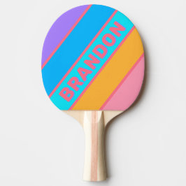 80s Neon Zonsopgang Vet Gestreept met Naam Tafeltennisbatje