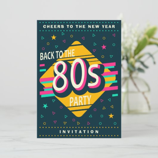 80s Nieuwjaarsfeest Kaart (Staand voorkant)