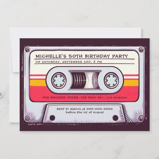 80s Nostalgia Cassettebandje Mix Fun 50e Verjaarda Kaart (Voorkant)