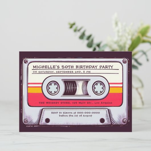 80s Nostalgia Cassettebandje Mix Fun 50e Verjaarda Kaart (Staand voorkant)