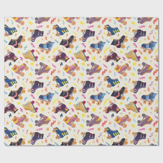 80s Nostalgia Collage Roller Schaatsen Cadeaupapier (Vlak)