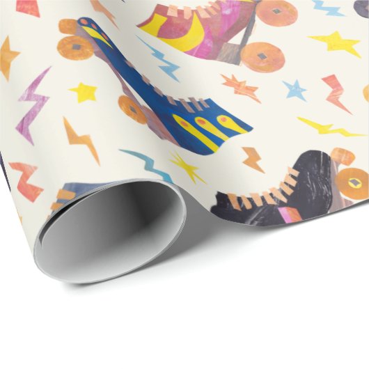 80s Nostalgia Collage Roller Schaatsen Cadeaupapier (Rol Hoek)