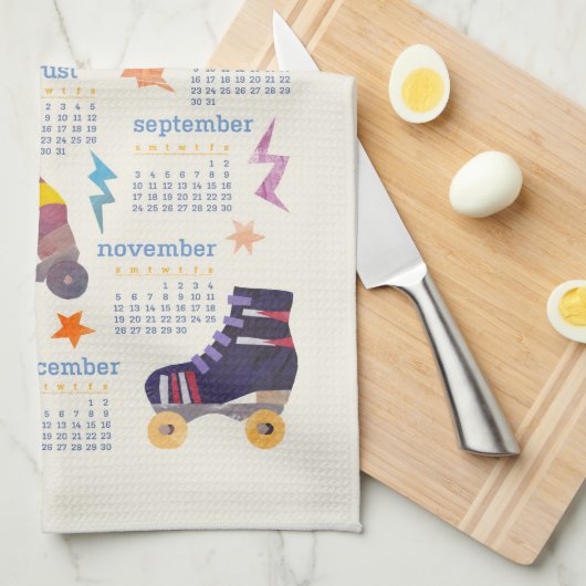 80s Nostalgia Roller Schaatsen 2023 jaarkalender Theedoek (Quarter Fold)