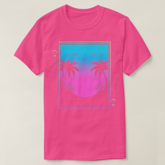 80s Palm Trees Sunrise Beach Tropical Summer Vapor T-shirt (Design voorkant)