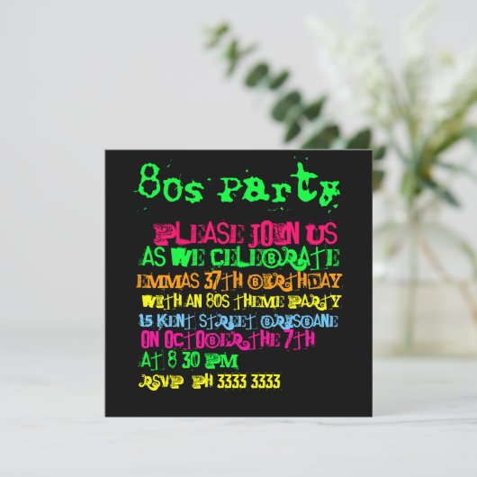 80s-partijuitnodigingen kaart (Staand voorkant)