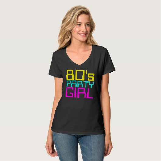 80s party girl ladies multi-colour logo t-shirt (Voorkant volledig)
