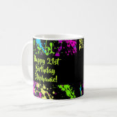 80s Party Retro Neon Paint Splatter Gepersonalisee Koffiemok (Voorkant links)