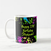 80s Party Retro Neon Paint Splatter Gepersonalisee Koffiemok (Links)