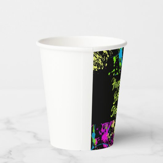 80s Party Retro Neon Paint Splatter Gepersonalisee Papieren Bekers (Rechts)