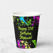 80s Party Retro Neon Paint Splatter Gepersonalisee Papieren Bekers (Voorkant)