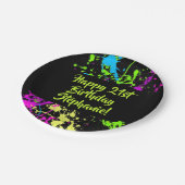 80s Party Retro Neon Paint Splatter Gepersonalisee Papieren Bordje (Gekanteld)