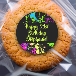 80s Party Retro Neon Paint Splatter Gepersonalisee Ronde Sticker