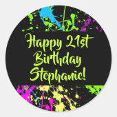 80s Party Retro Neon Paint Splatter Gepersonalisee Ronde Sticker (Voorkant)