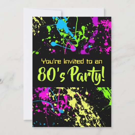 80s Party Retro Neon Paint Splatter Verjaardag Kaart (Voorkant)