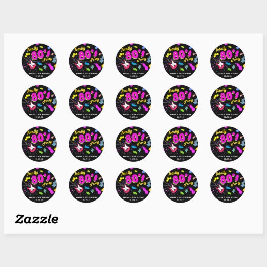 80's Party Ronde Sticker Labels (Vel)