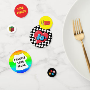 80s party table confetti acht ys party jaren '80