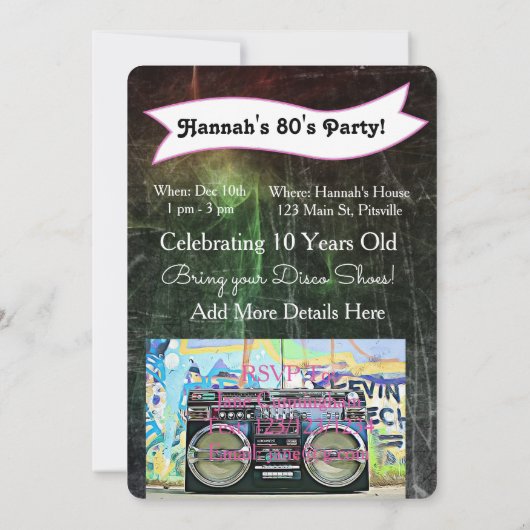 80's Party Verjaardag Uitnodigingen (Achterkant)