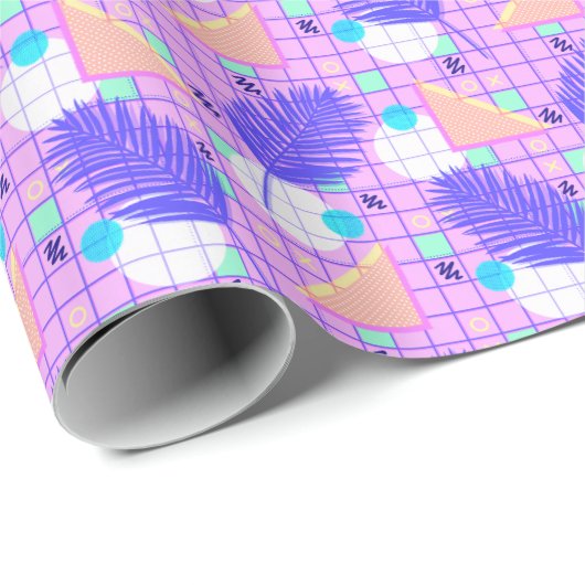 80's pastel geometrische Memphis palmbladeren Cadeaupapier (Rol Hoek)