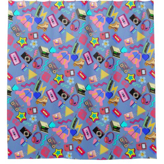 80's Pattern 01.w LBlue BG Douchegordijn (Voorkant)